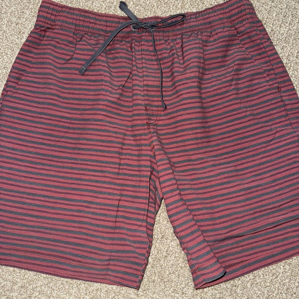 Prana Mens Metric E Waist Board Shorts Rust Stripe Size X Large 8" UPF 50+ New
